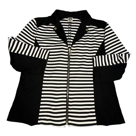 Vintage Anne Klein black and white striped collared zip sweater cardigan size XL - Picture 4 of 11